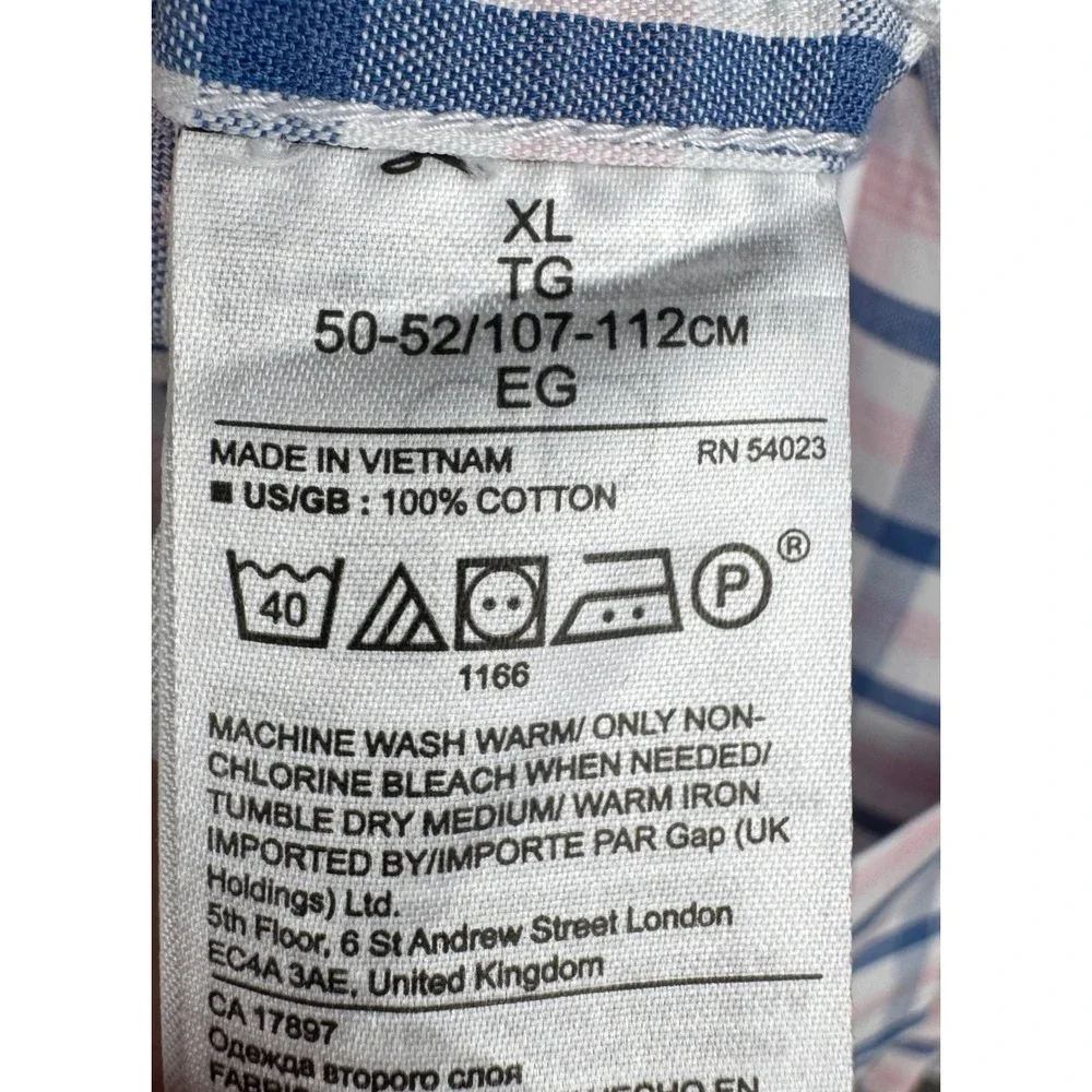 Banana Republic Shirt Grant Fit Men's XL Pink‎ Blue Plaid Cotton Button Down